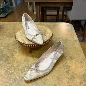 Paul Mayer Attitudes Textured Creamy Gold Kitten Heels